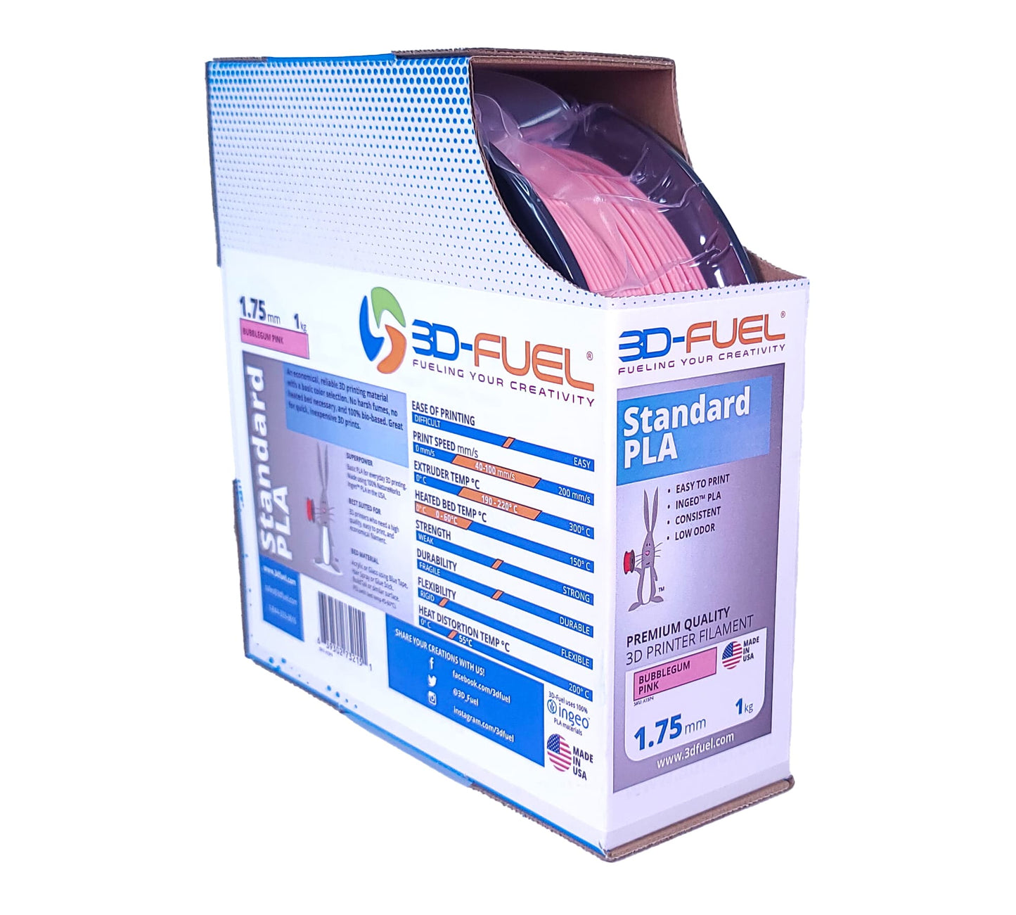 3D-Fuel - Standard PLA+ 3D Printer Filament, Bubblegum Pink | 1.75mm, 1kg