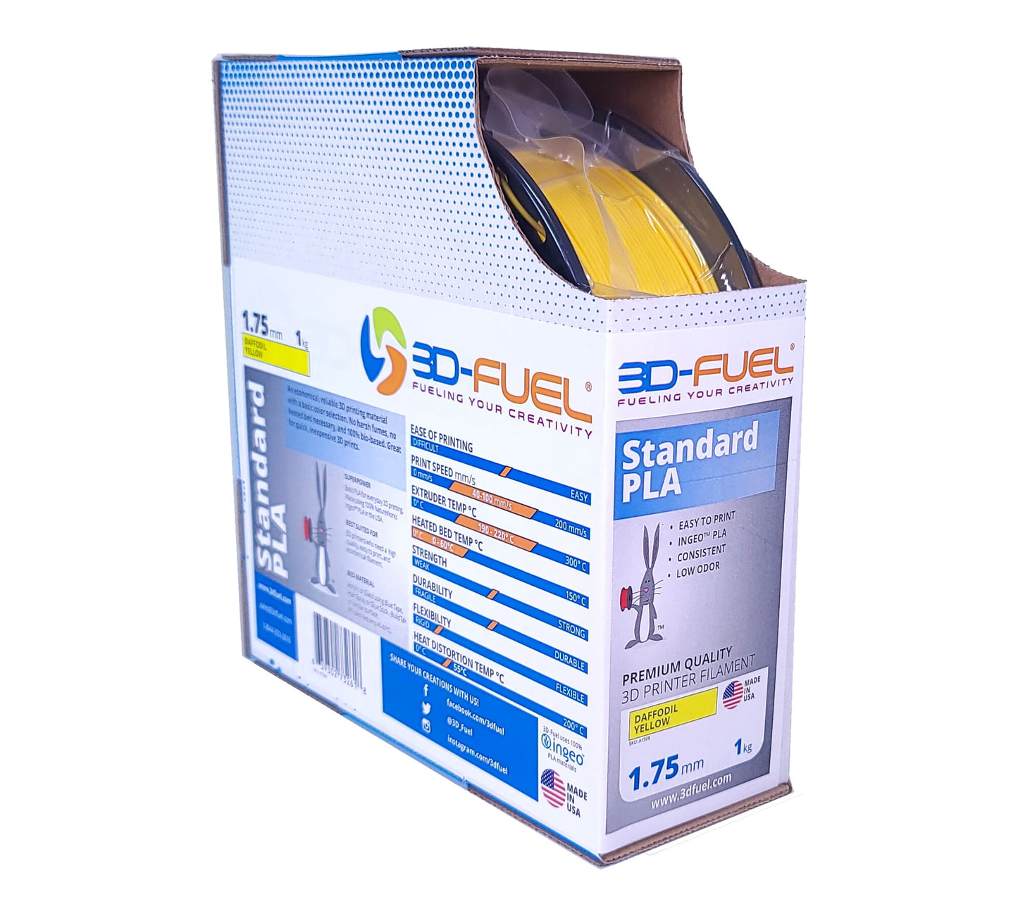 3D-Fuel - Standard PLA+ 3D Printer Filament, Daffodil Yellow | 1.75mm, 1kg