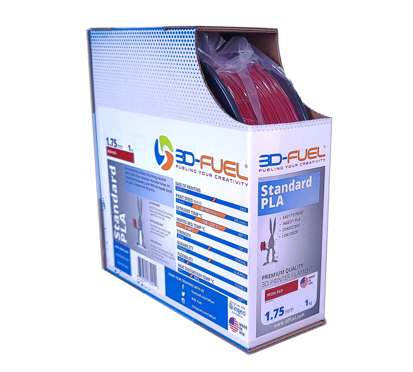 3D-Fuel - Standard PLA+ 3D Printer Filament, Iron Red | 1.75mm, 1kg