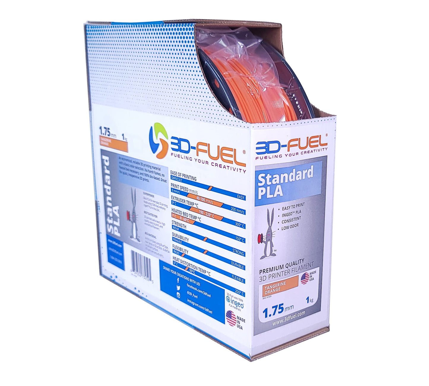 3D Fuel - Standard PLA+, Tangerine Orange, 1.75mm