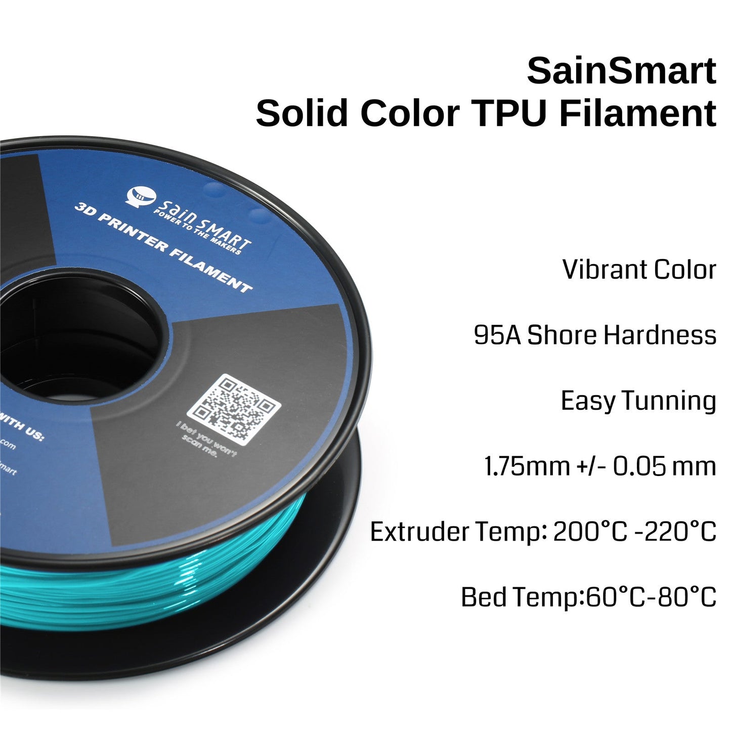 SainSmart - Flexible TPU Filament 1.75mm 95A Neon Cyan 800g