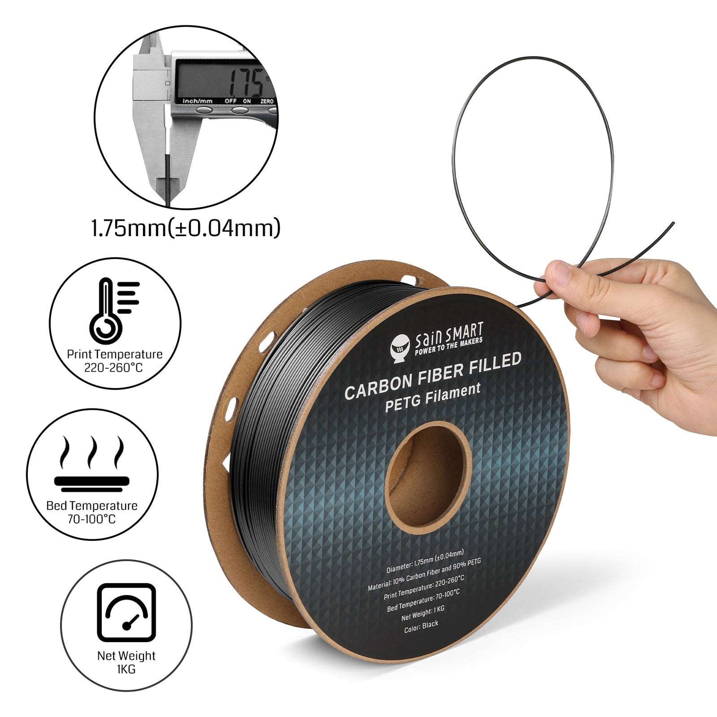SainSmart - Carbon Fiber PETG Filament 1.75mm 1KG High-Strength