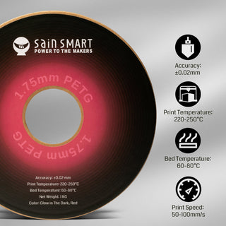 SainSmart - Glow-in-the-dark Red 1.75mm PRO-3 PETG Filament 1kg
