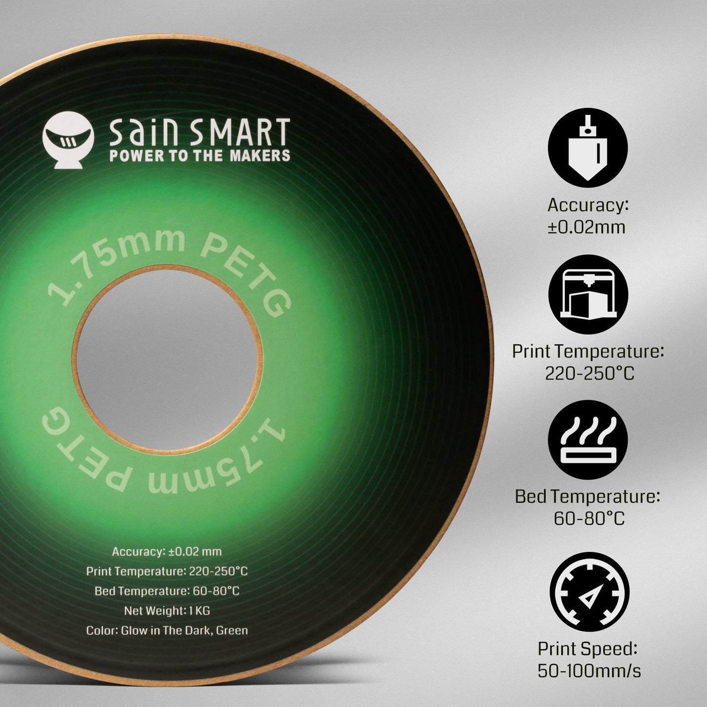 Sainsmart - Glow-in-the-dark Green 1.75mm PRO-3 PETG Filament 1kg