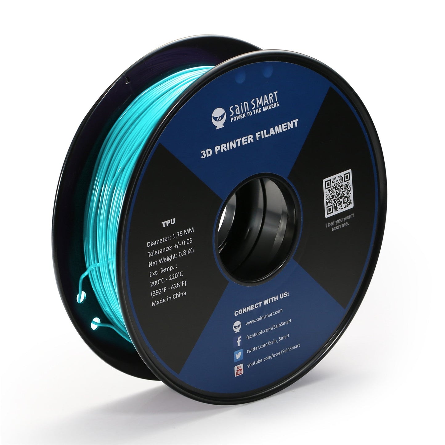 SainSmart - Flexible TPU Filament 1.75mm 95A Neon Cyan 800g