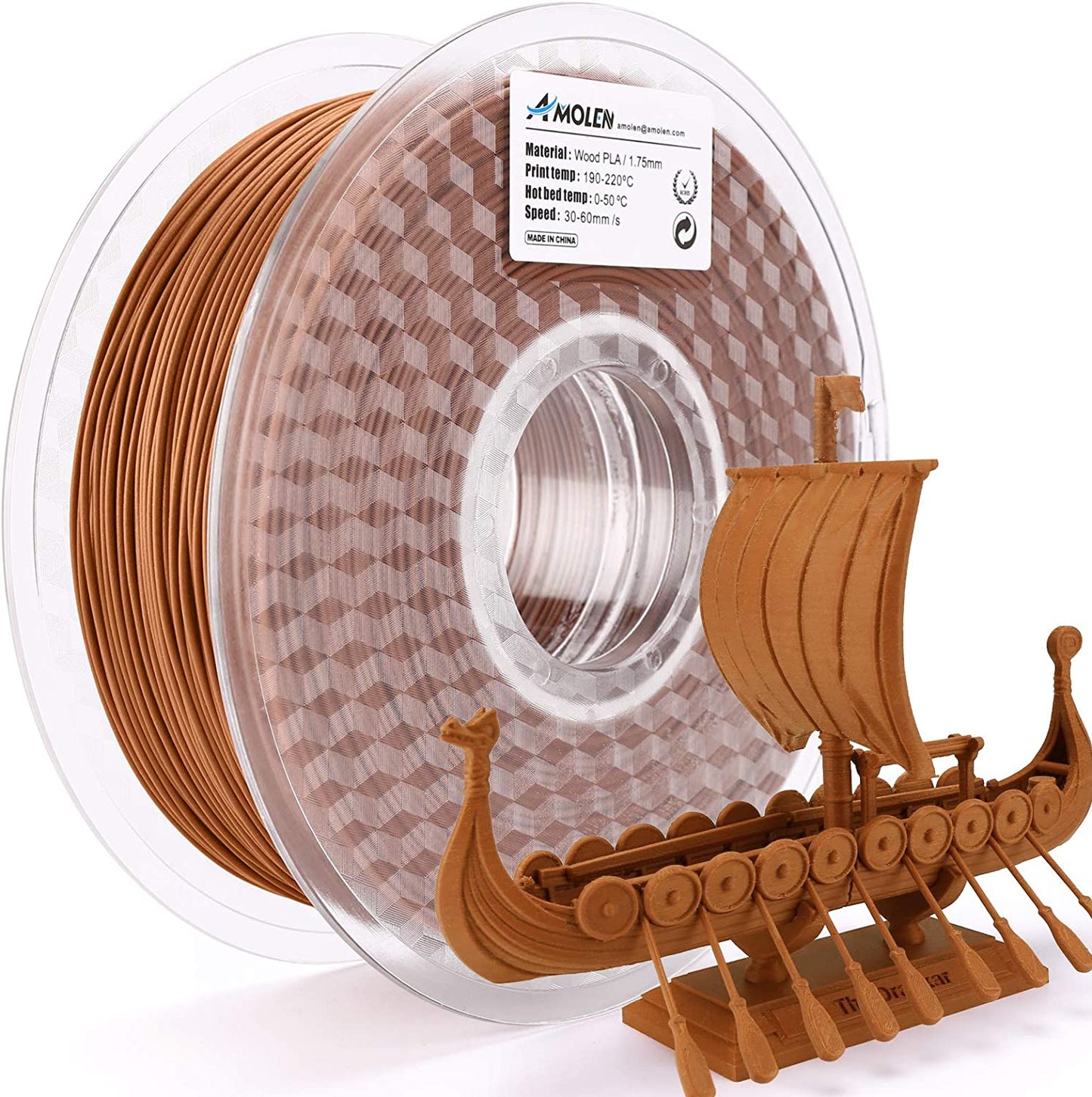 Amolen - PLA Wood 1.75mm, 1KG/2.2LB