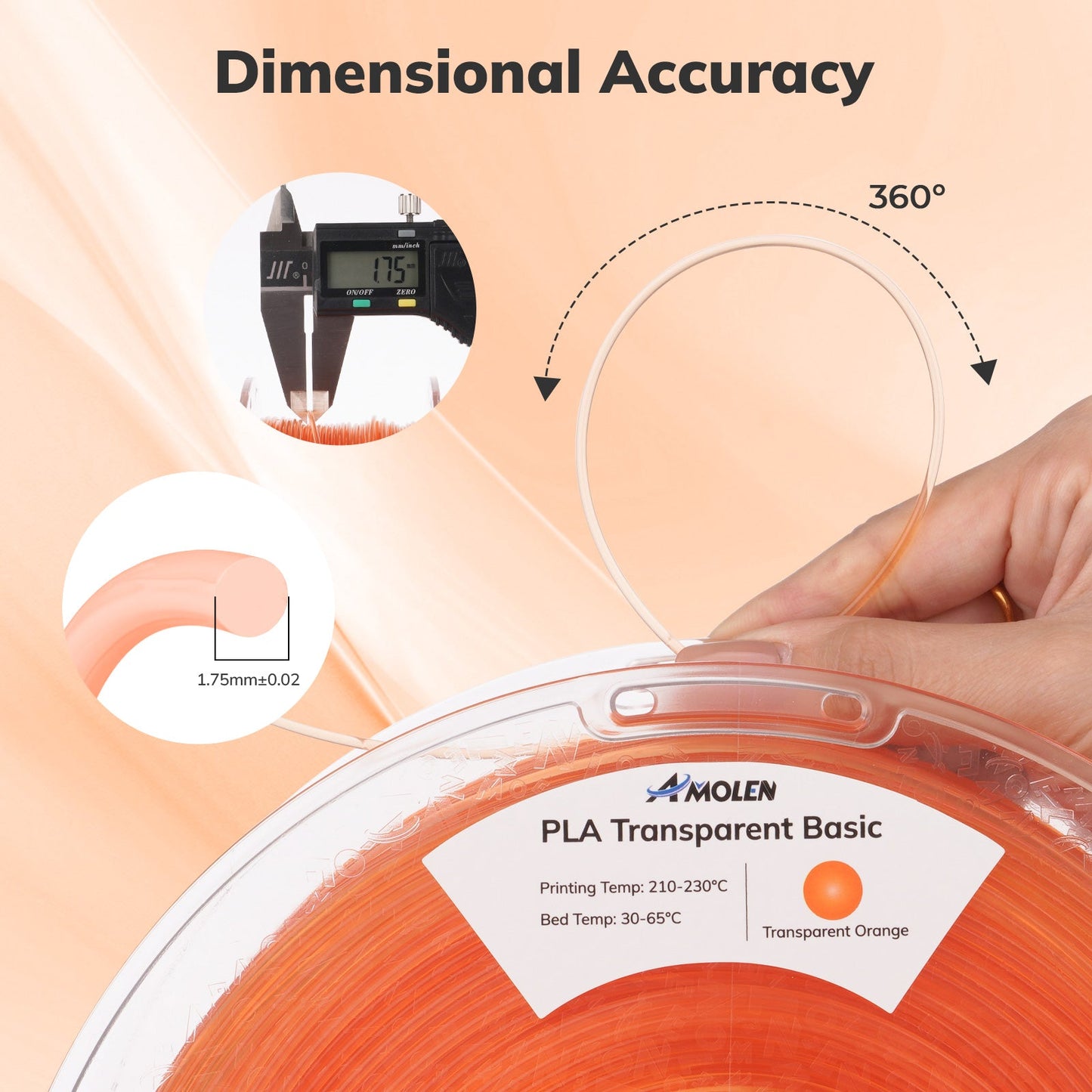 Amolen - PLA Crystal-Transparent 1.75mm, 1KG/2.2LB