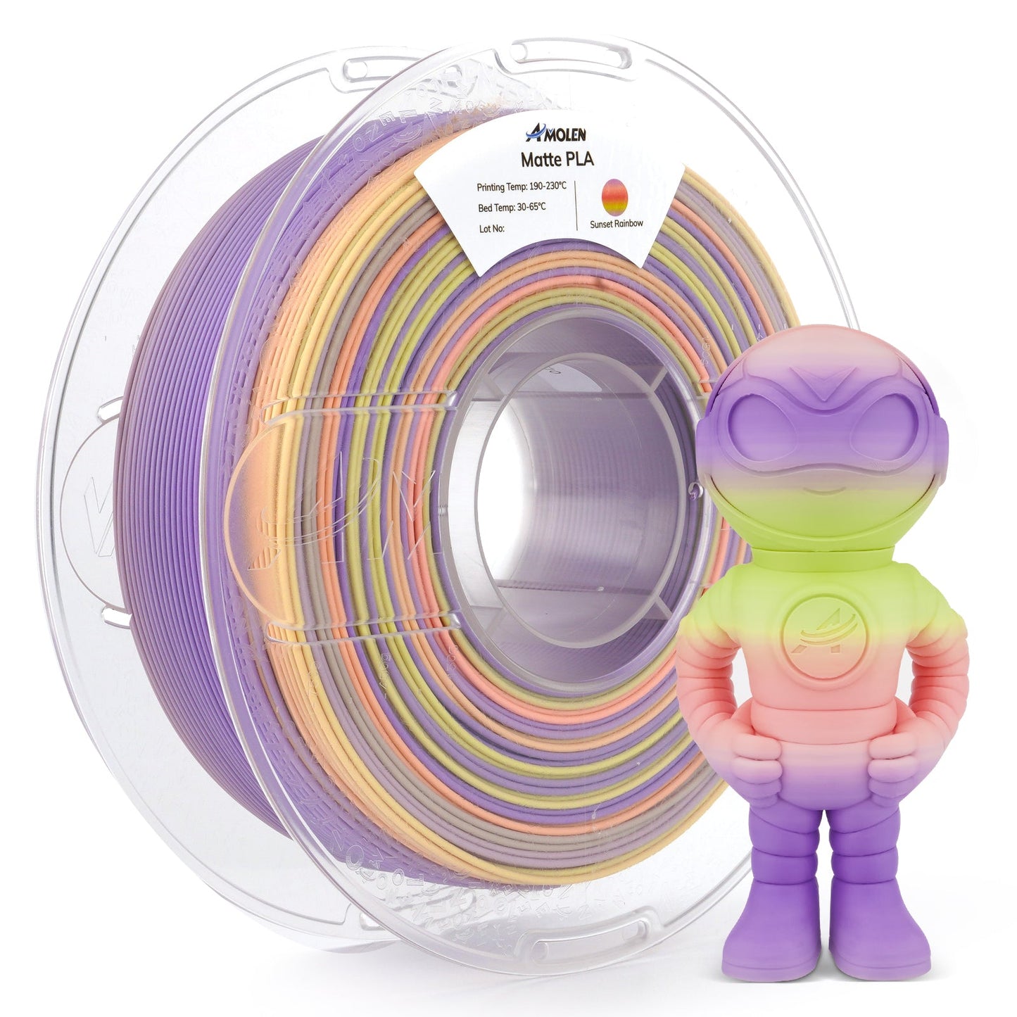 Amolen - PLA Matte Rainbow Filament 1.75mm, 1KG/2.2LB