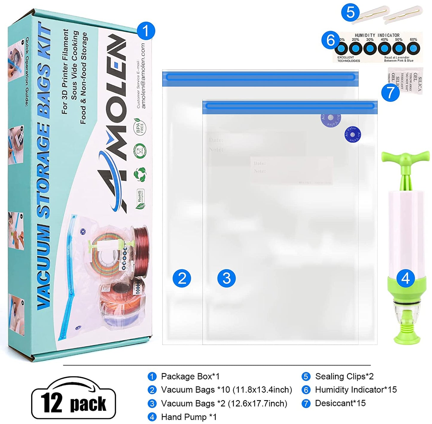 AMOLEN - 3D Printer Filament Vacuum Storage Kit | Moisture-Proof Protection