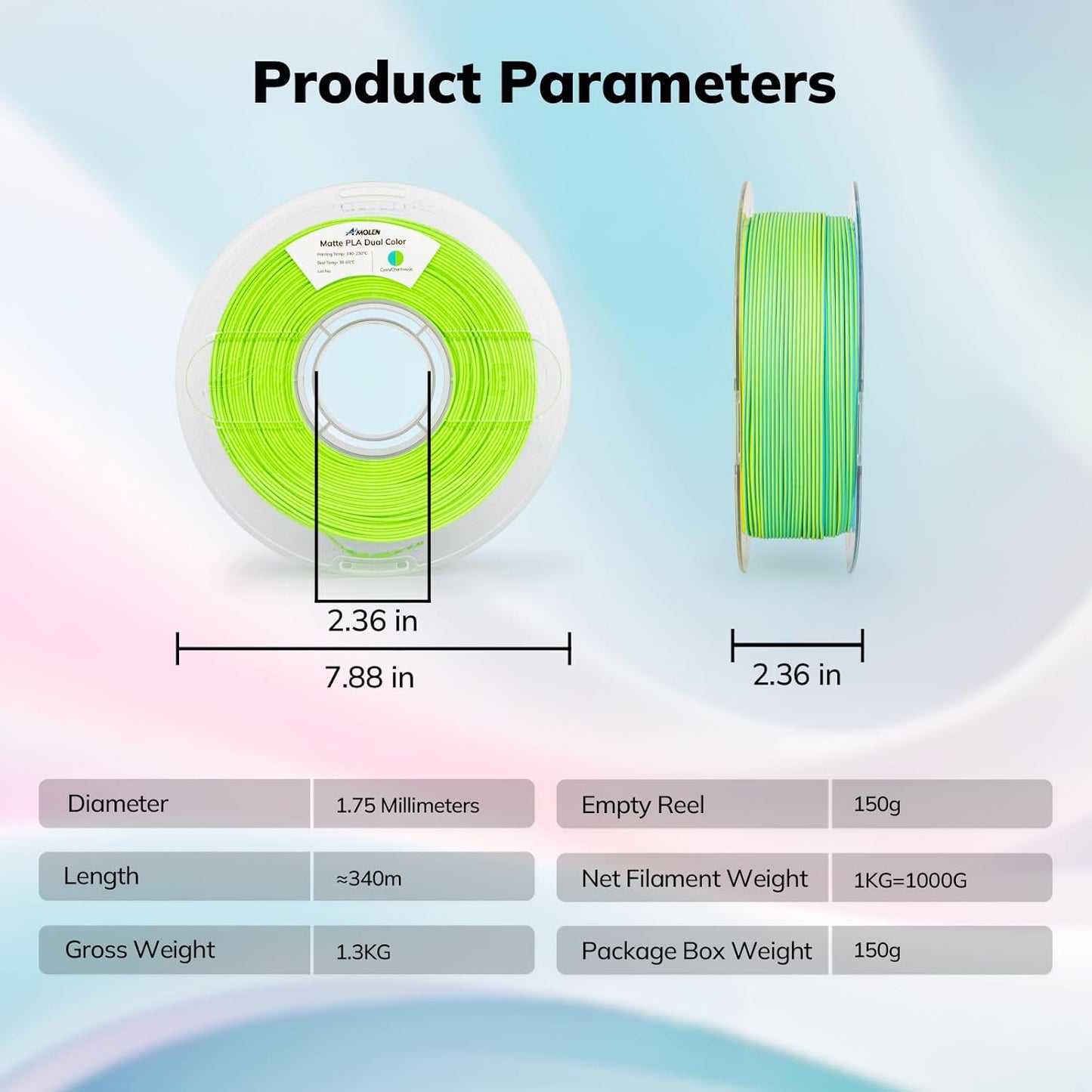 Amolen - PLA Matte Dual Filament 1.75mm, 1KG/2.2LB