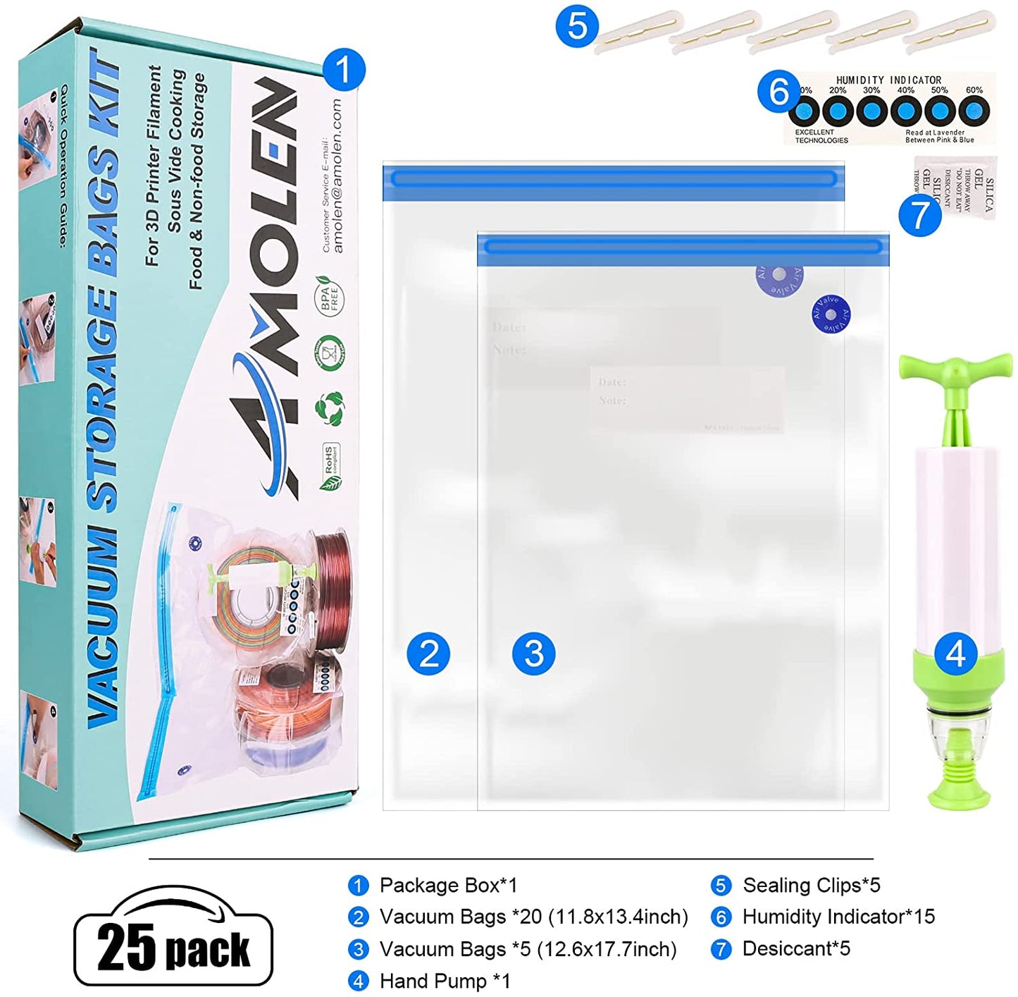 AMOLEN - 3D Printer Filament Vacuum Storage Kit | Moisture-Proof Protection