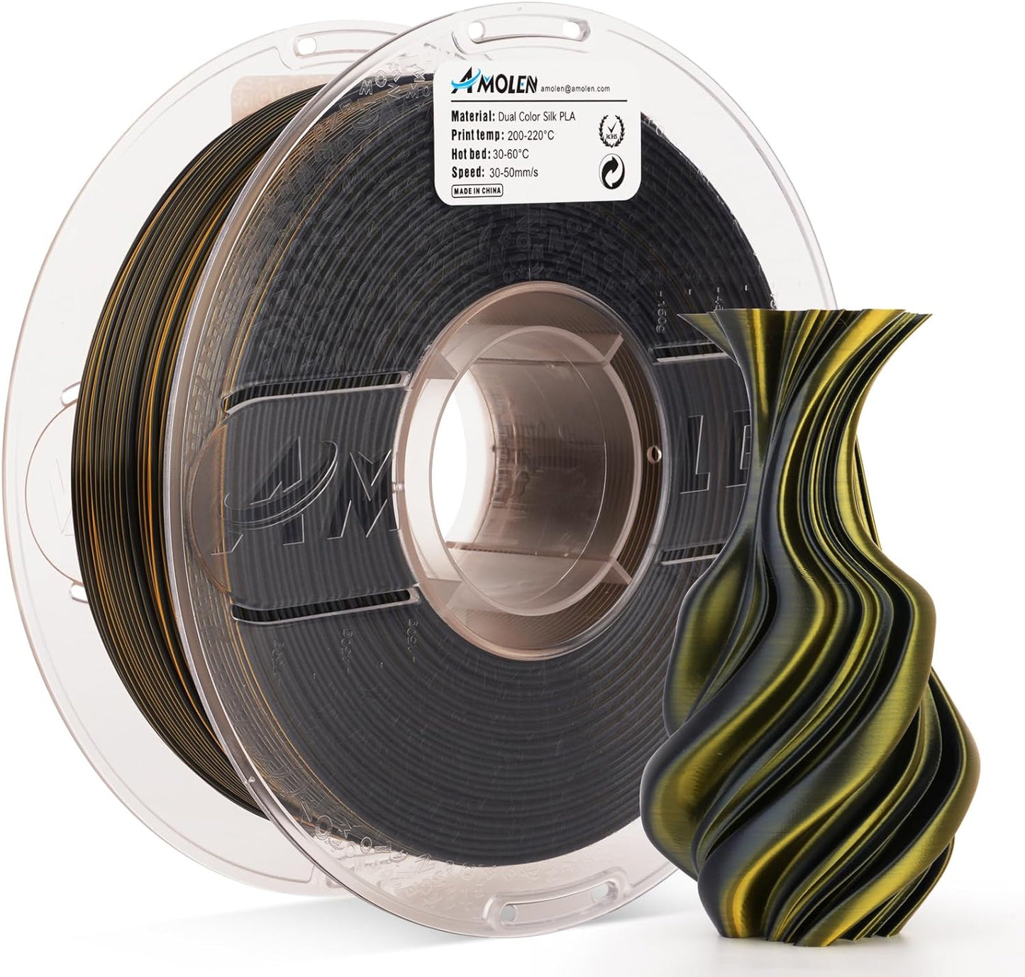 Amolen - PLA Silk Dual Color Filament 1.75mm, 1KG/2.2LB