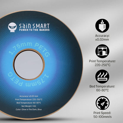 SainSmart - Glow in the Dark PETG Filament 1.75mm Blue 1KG