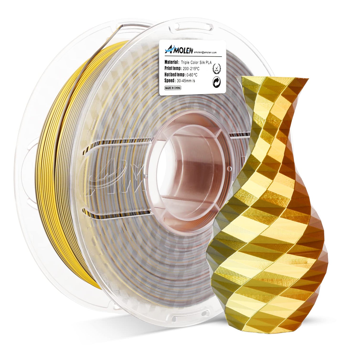 Amolen - PLA Silk Triple Color 1.75mm, 1KG/2.2LB