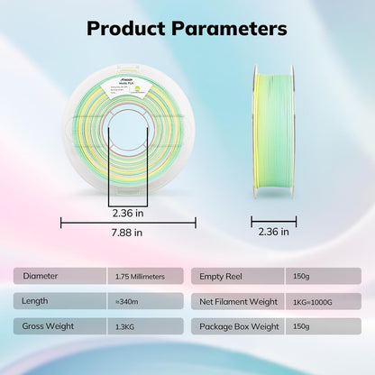 Amolen - PLA Matte Rainbow Filament 1.75mm, 1KG/2.2LB