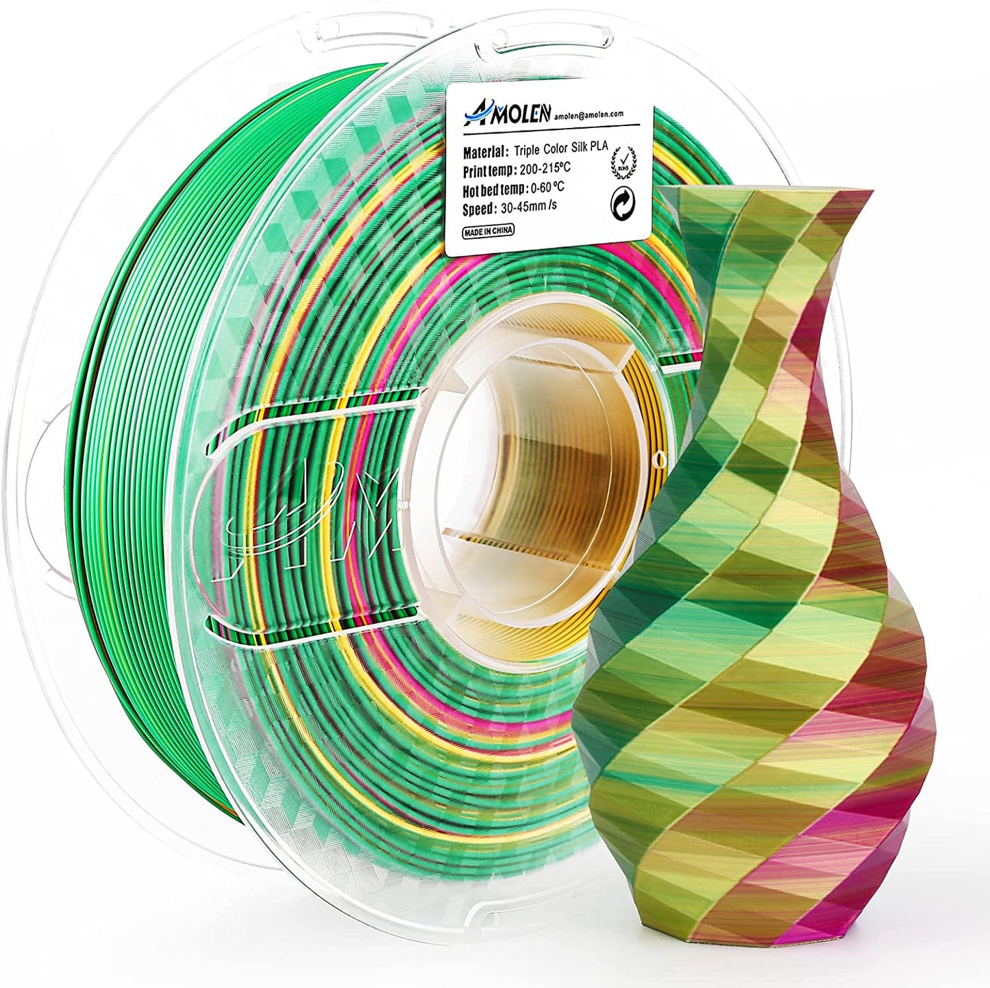 Amolen - PLA Silk Triple Color 1.75mm, 1KG/2.2LB