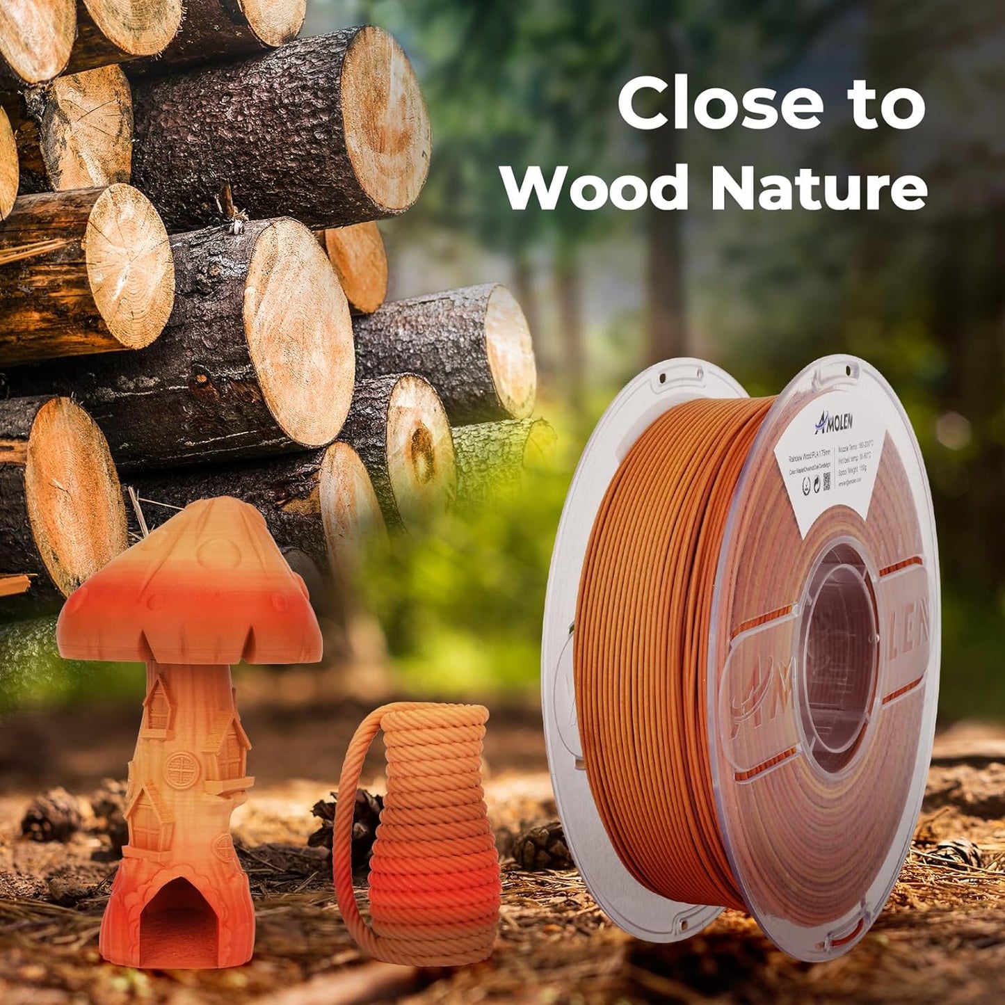 Amolen - PLA Wood 1.75mm, 1KG/2.2LB