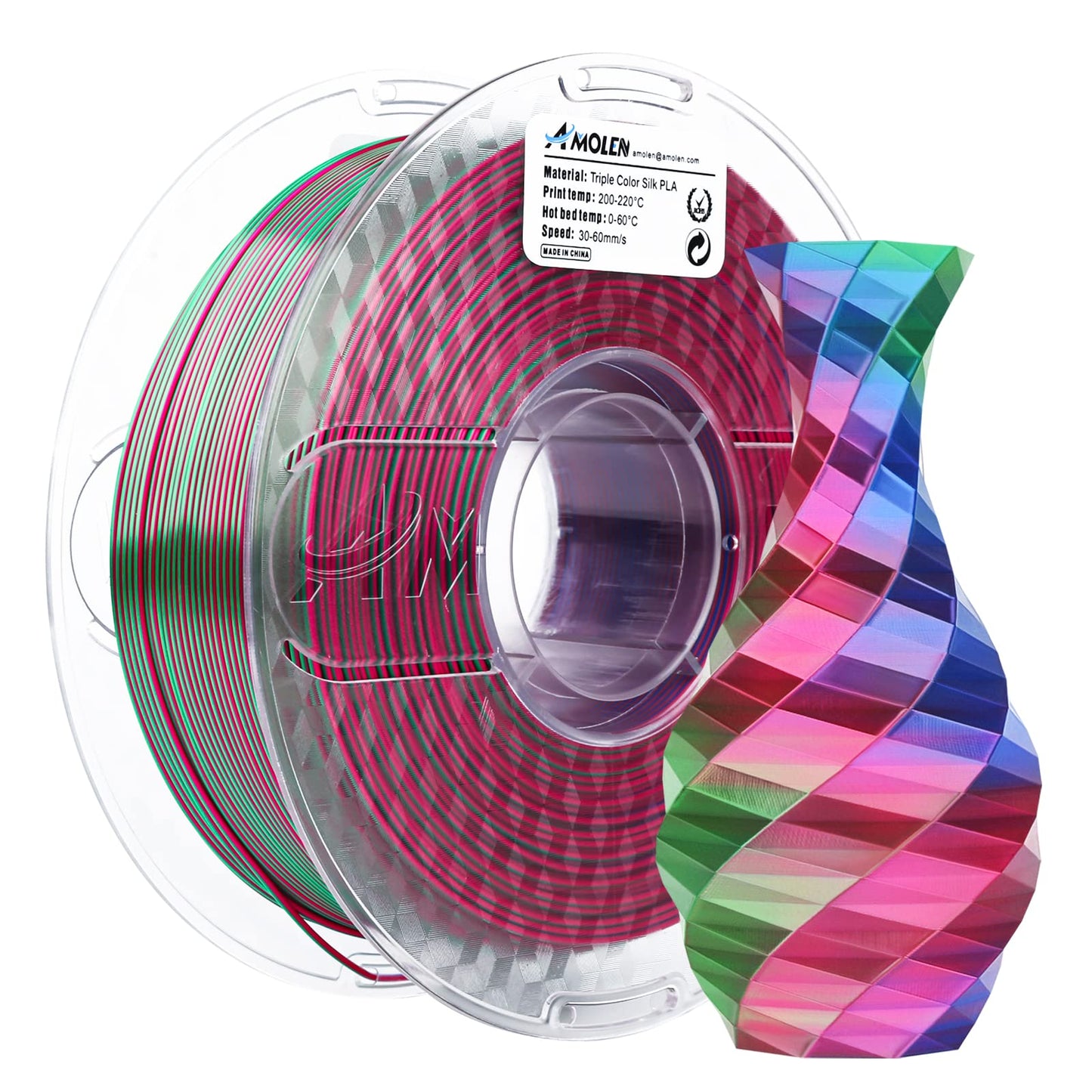 Amolen - PLA Silk Triple Color 1.75mm, 1KG/2.2LB