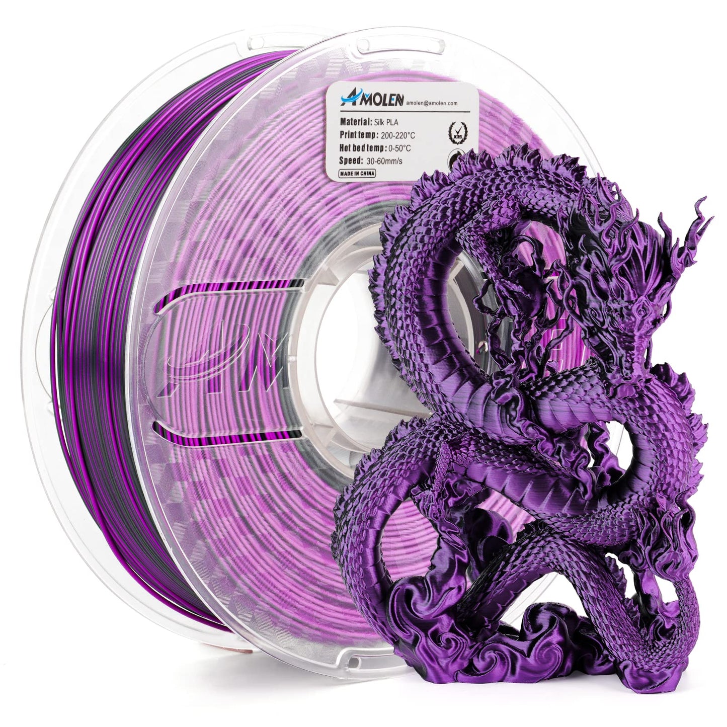 Amolen - PLA Silk Dual Color Filament 1.75mm, 1KG/2.2LB