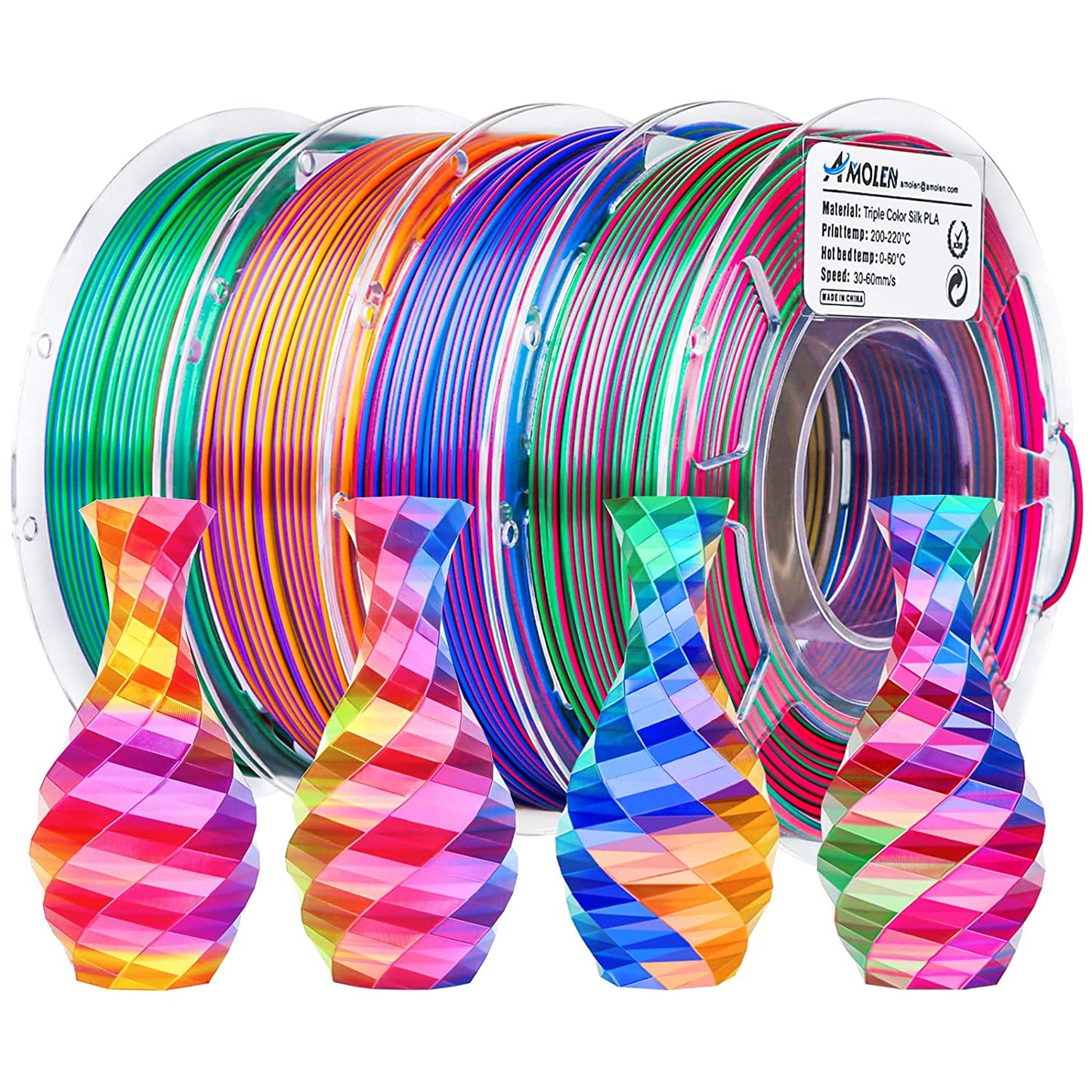 Amolen - PLA Silk Triple Color Variety Pack (4x200g) - 1.75MM