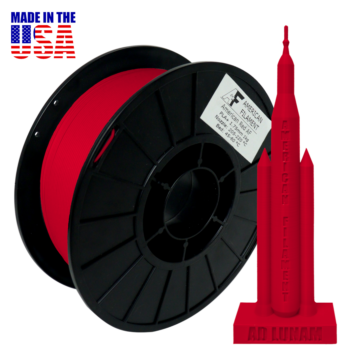 American Filament | American Red AF 1.75mm PLA+ Filament Made in the USA!