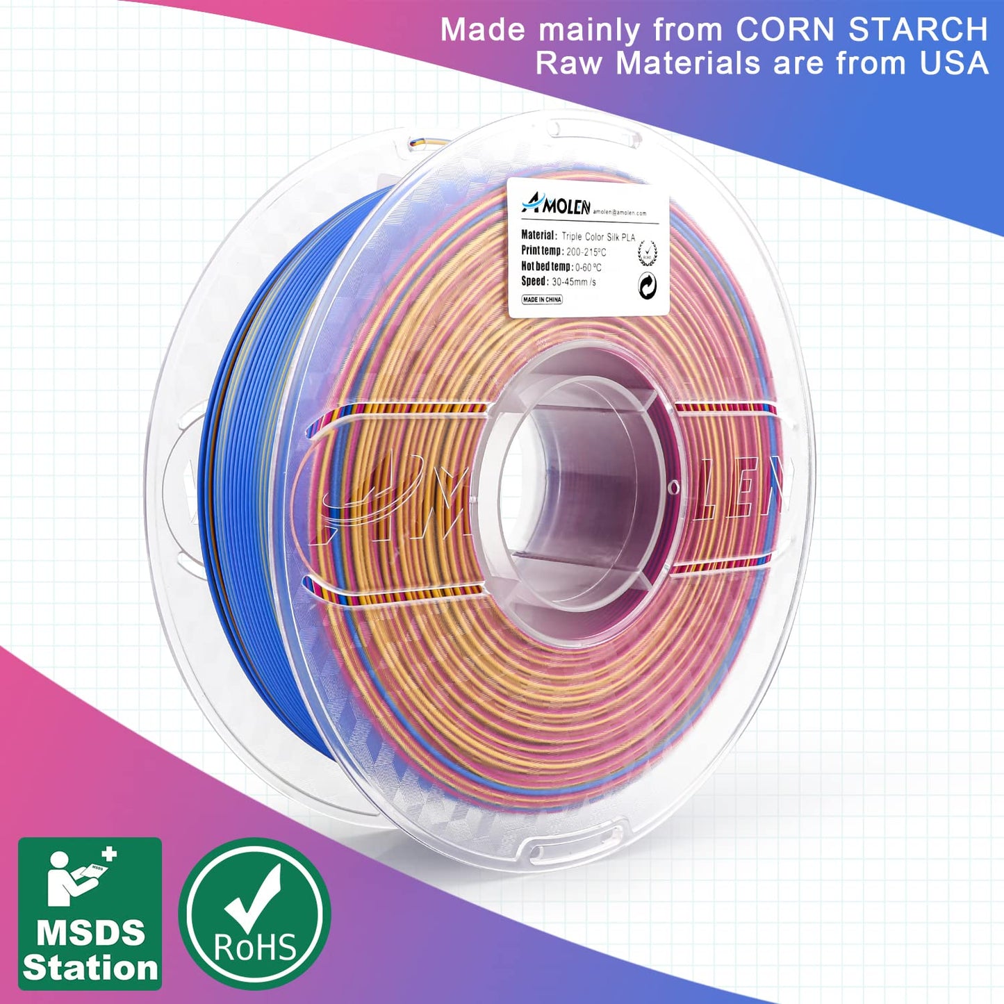Amolen - PLA Silk Triple Color Variety Pack (4x200g) - 1.75MM