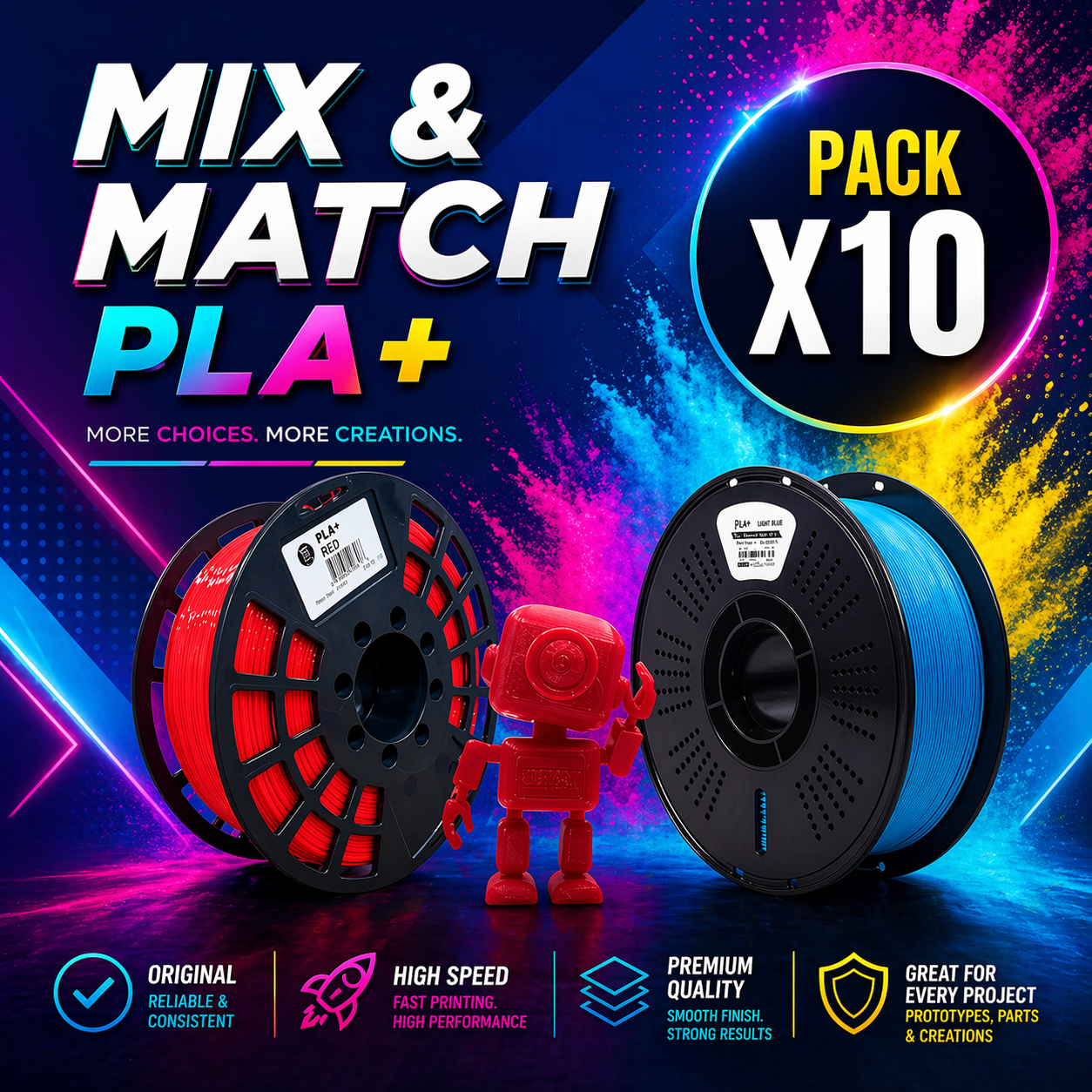10 x 1kg Premium PLA+ Mix and Match
