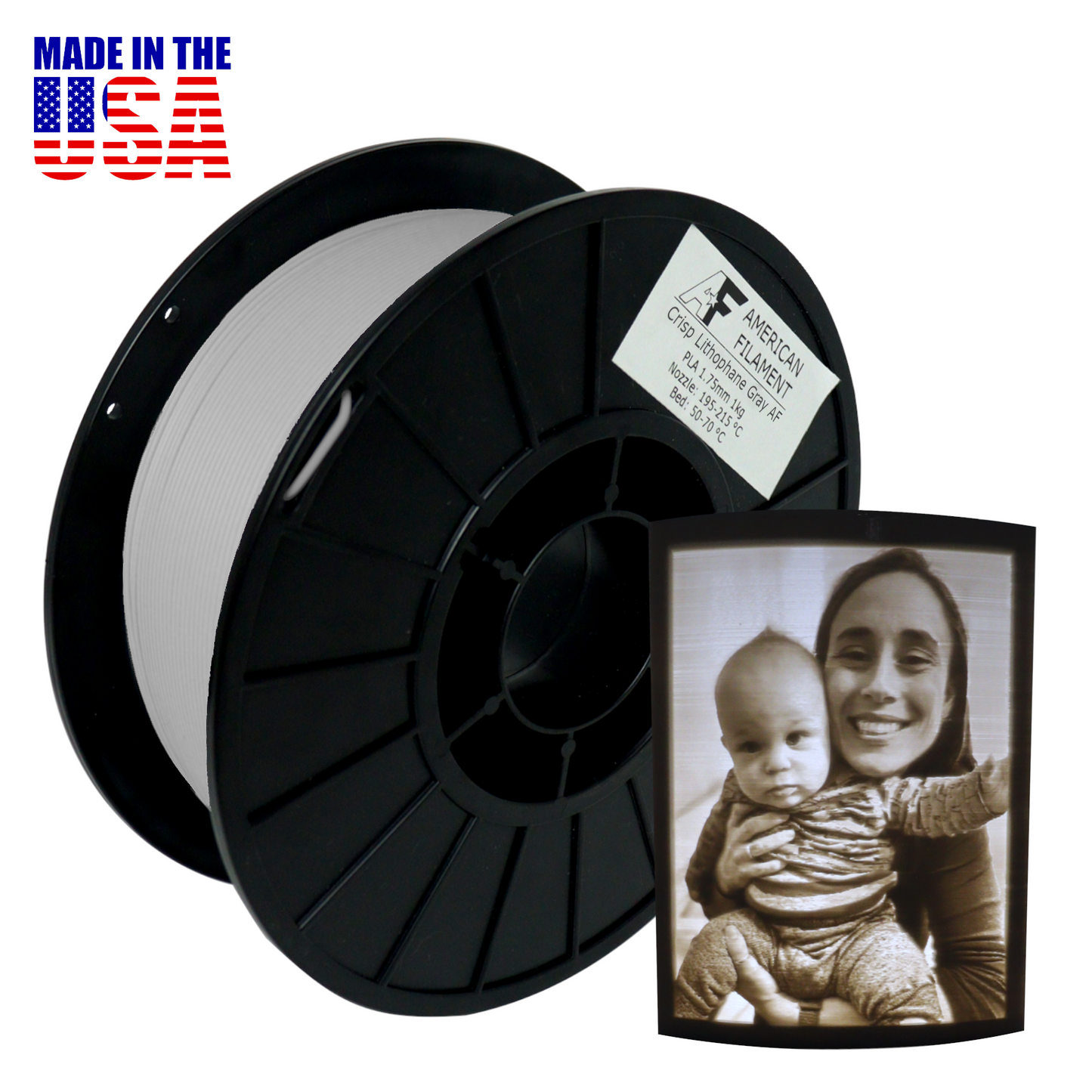 American FIlament | Crisp Lithophane Gray AF 1.75mm PLA Filament - created by Lithophane Maker!