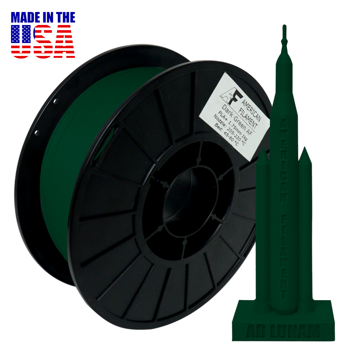 American Filament | Dark Green AF 1.75mm PLA+ Filament Made in the USA!