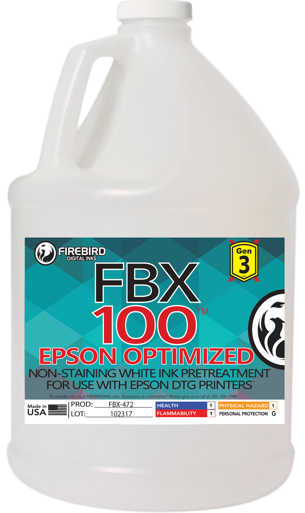 Firebird Ink - FBX-100 Gen3 Epson Optimized DTG Pretreatment