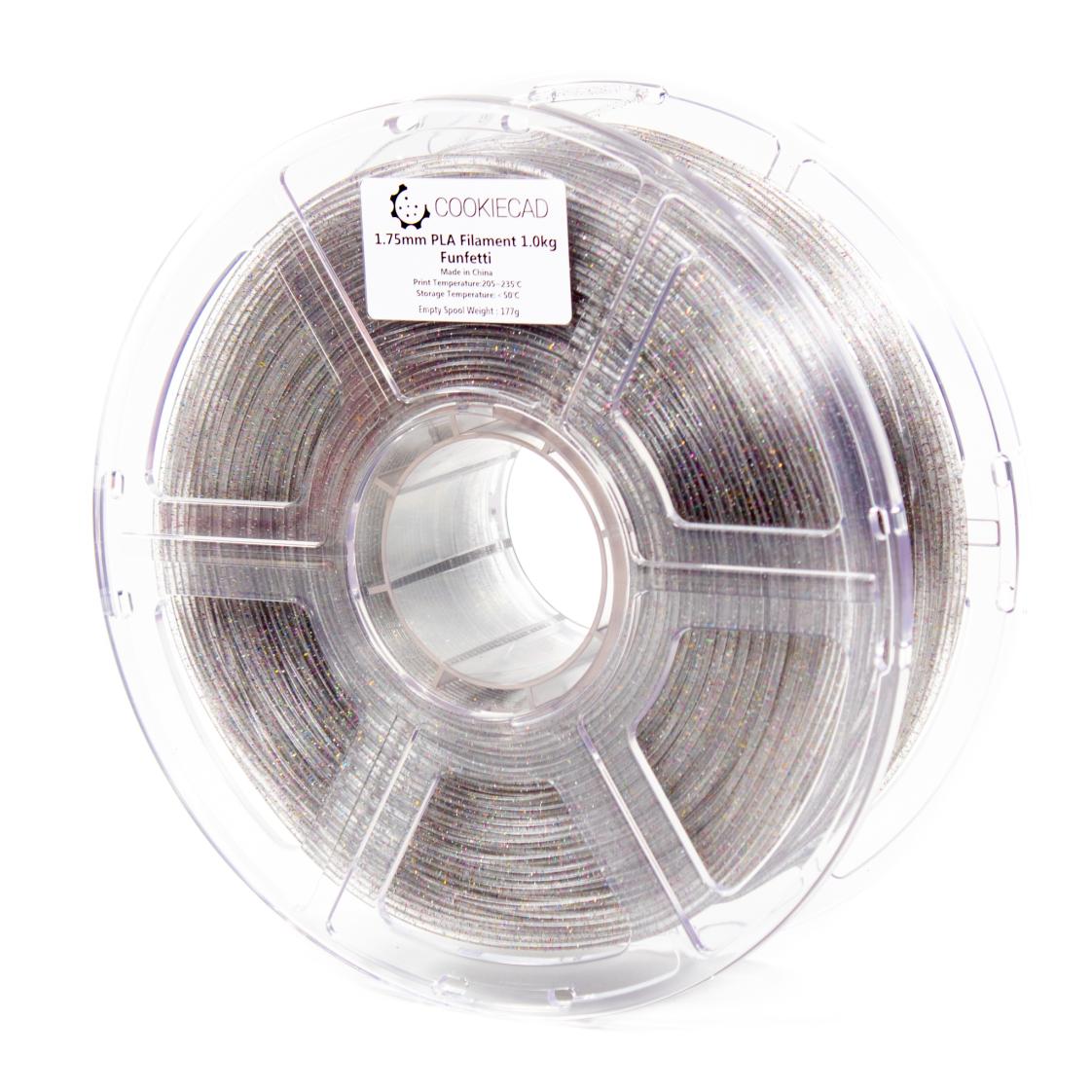 Cookiecad - Funfetti Clear with Rainbow Glitter PLA Filament (1.75mm, 1kg)