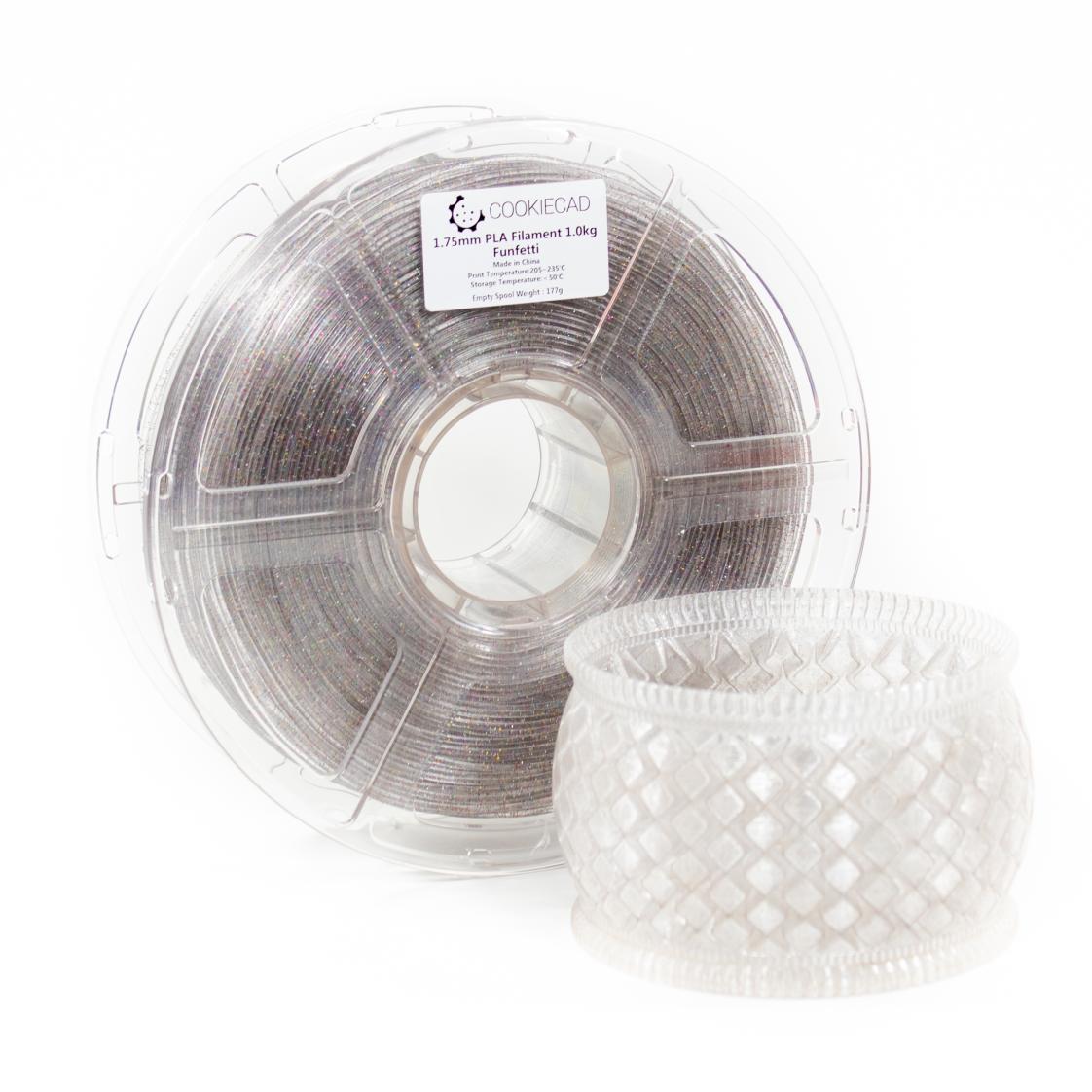 Cookiecad - Funfetti Clear with Rainbow Glitter PLA Filament (1.75mm, 1kg)