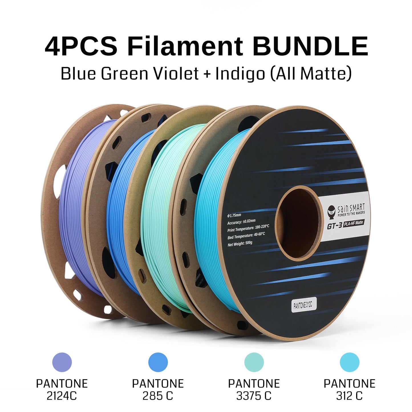 SainSmart - High-Speed Matte PLA Filament 4-Color Bundle 1.75mm 2KG