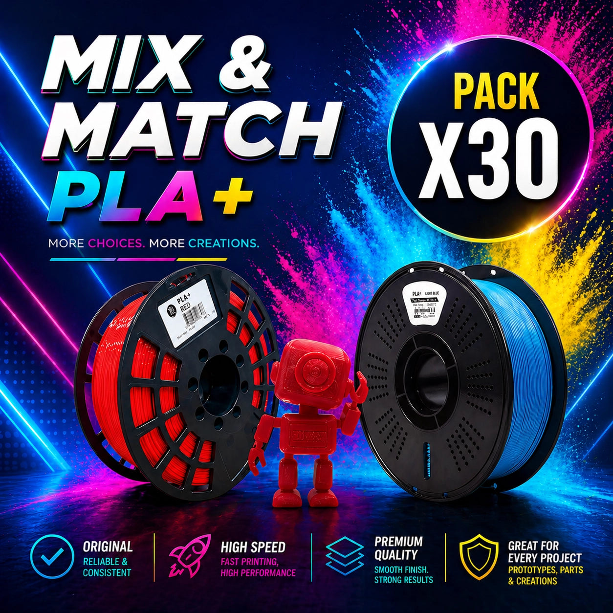 30 x 1kg Premium PLA+ Mix and Match
