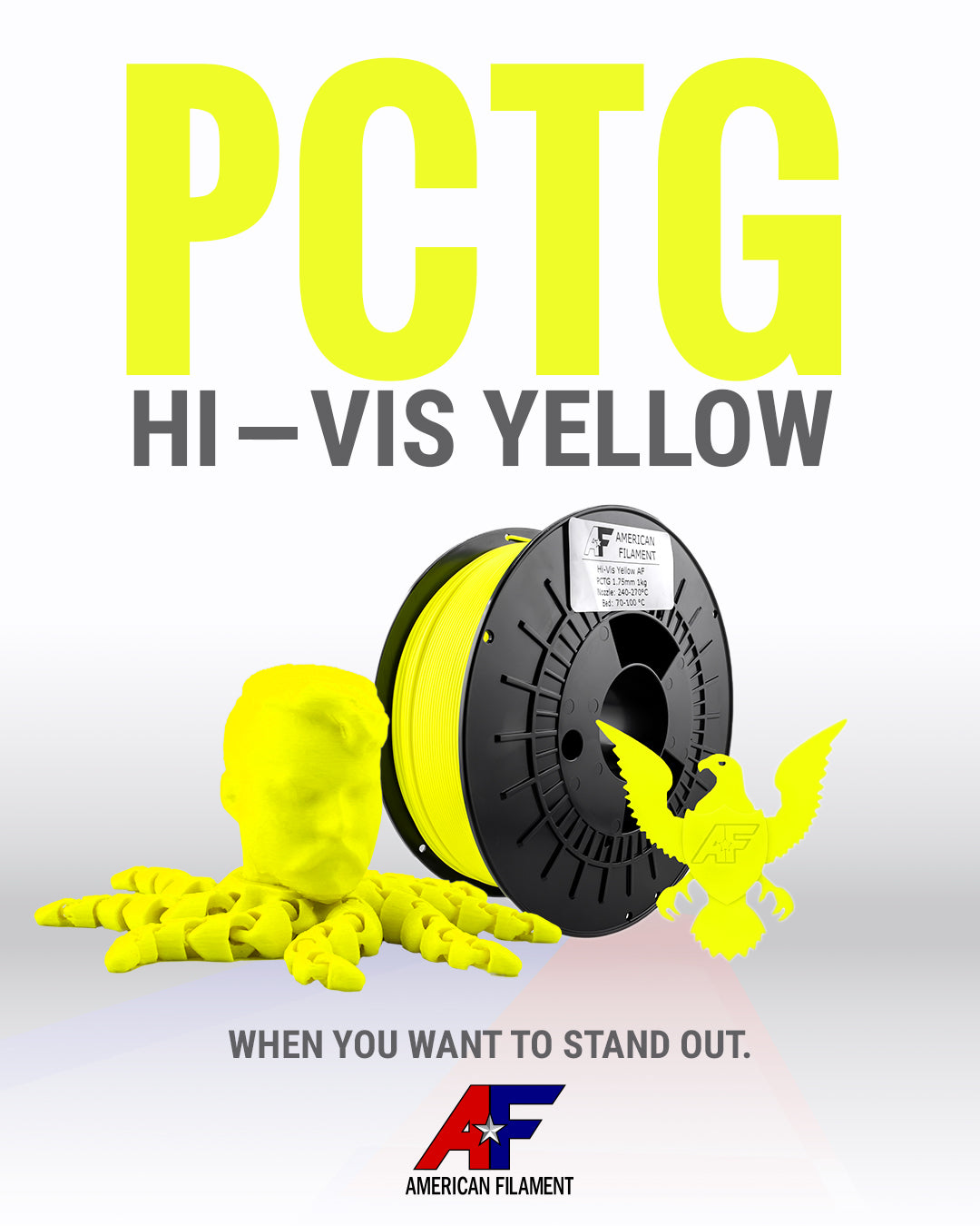 American FIlament | Hi-Vis Yellow AF 1.75mm PCTG Filament Made in the USA!