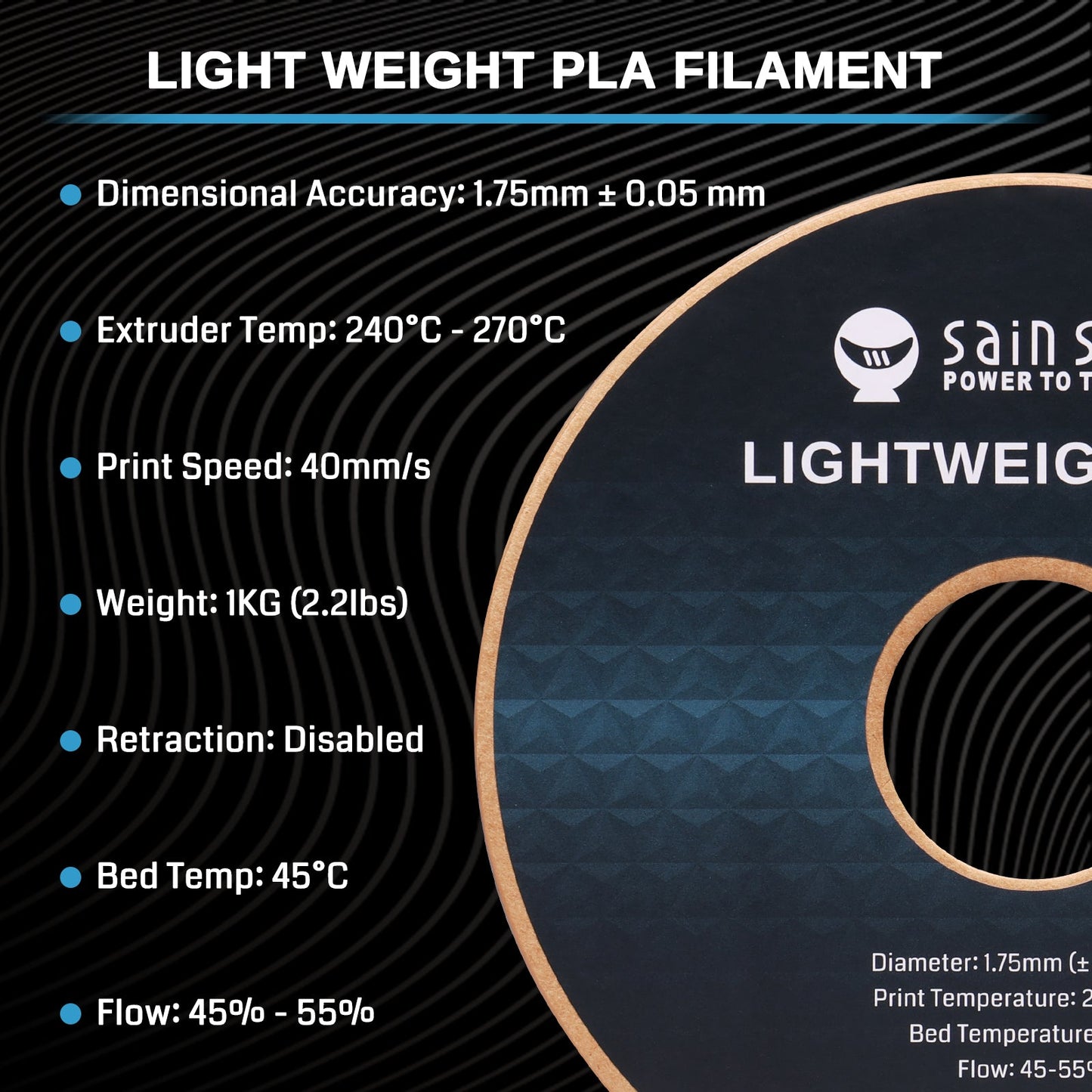 SainSmart - LightWeight PLA Filament - 1.75mm 1KG for RC Planes & Drones