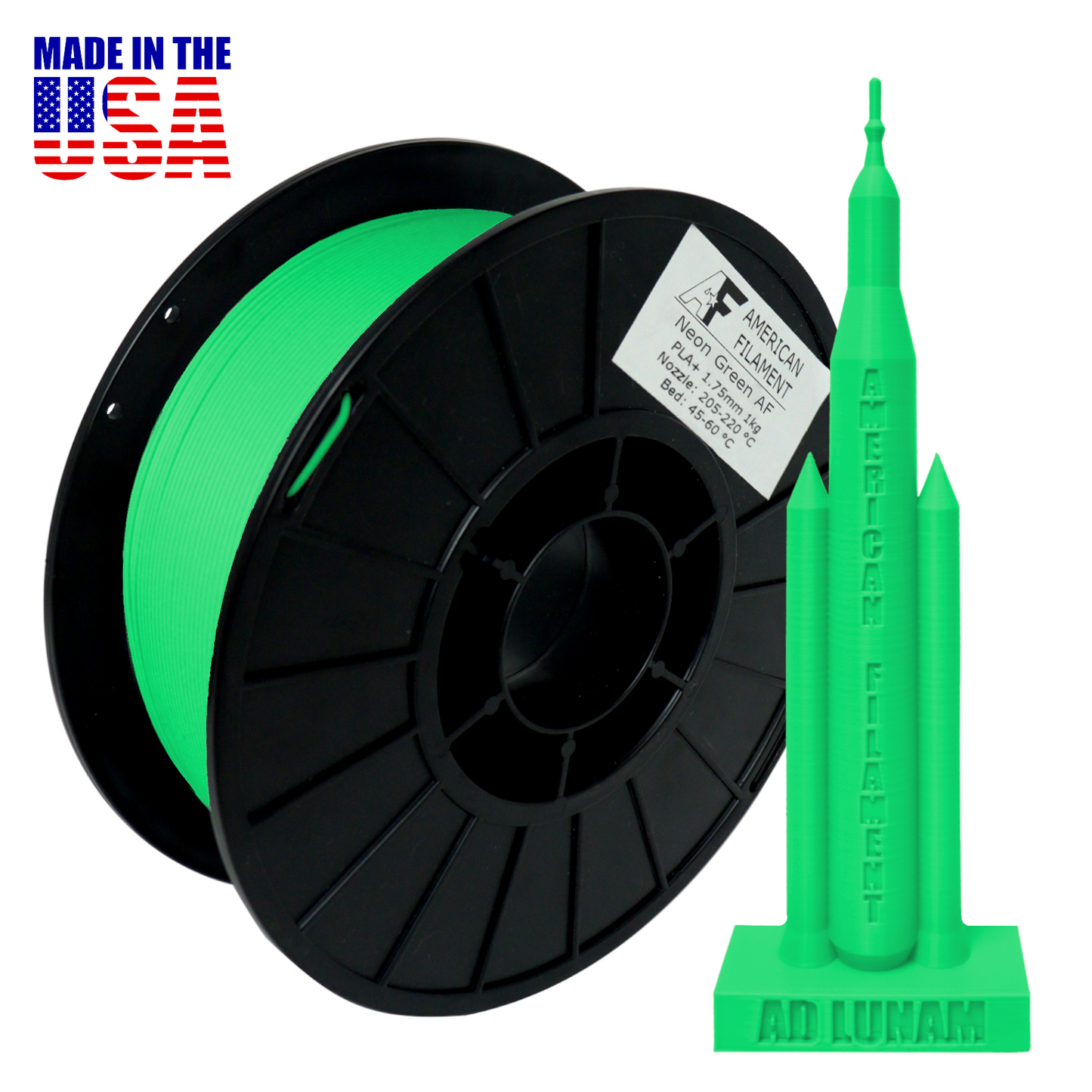American FIlament | Neon Green AF 1.75mm PLA+ Filament Made in the USA!