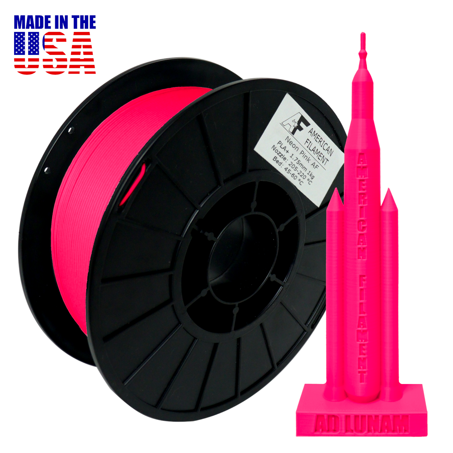 American Filament - Neon Pink PLA+ Filament | 1.75mm High-Visibility & High-Strength