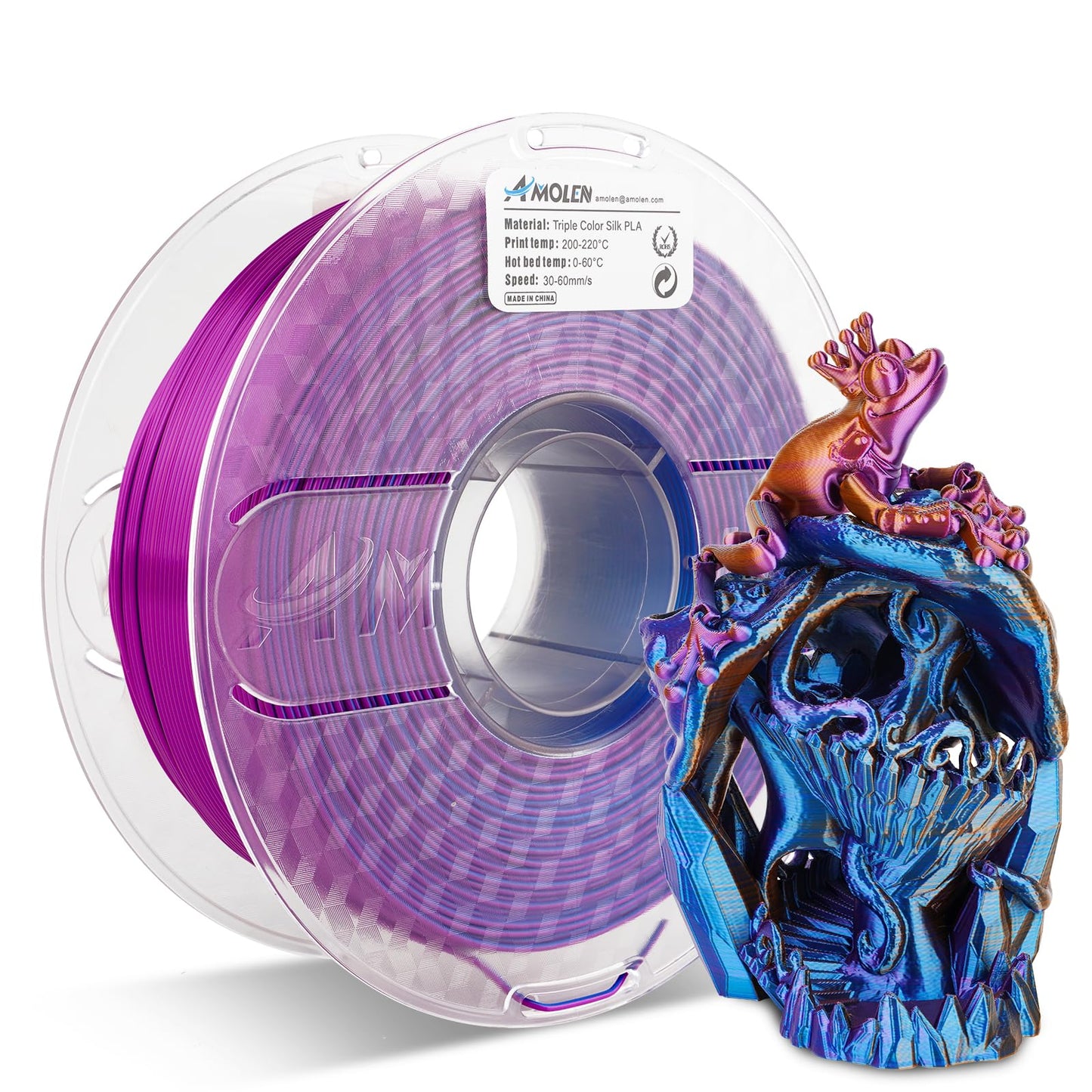 Amolen - PLA Silk Triple Color 1.75mm, 1KG/2.2LB