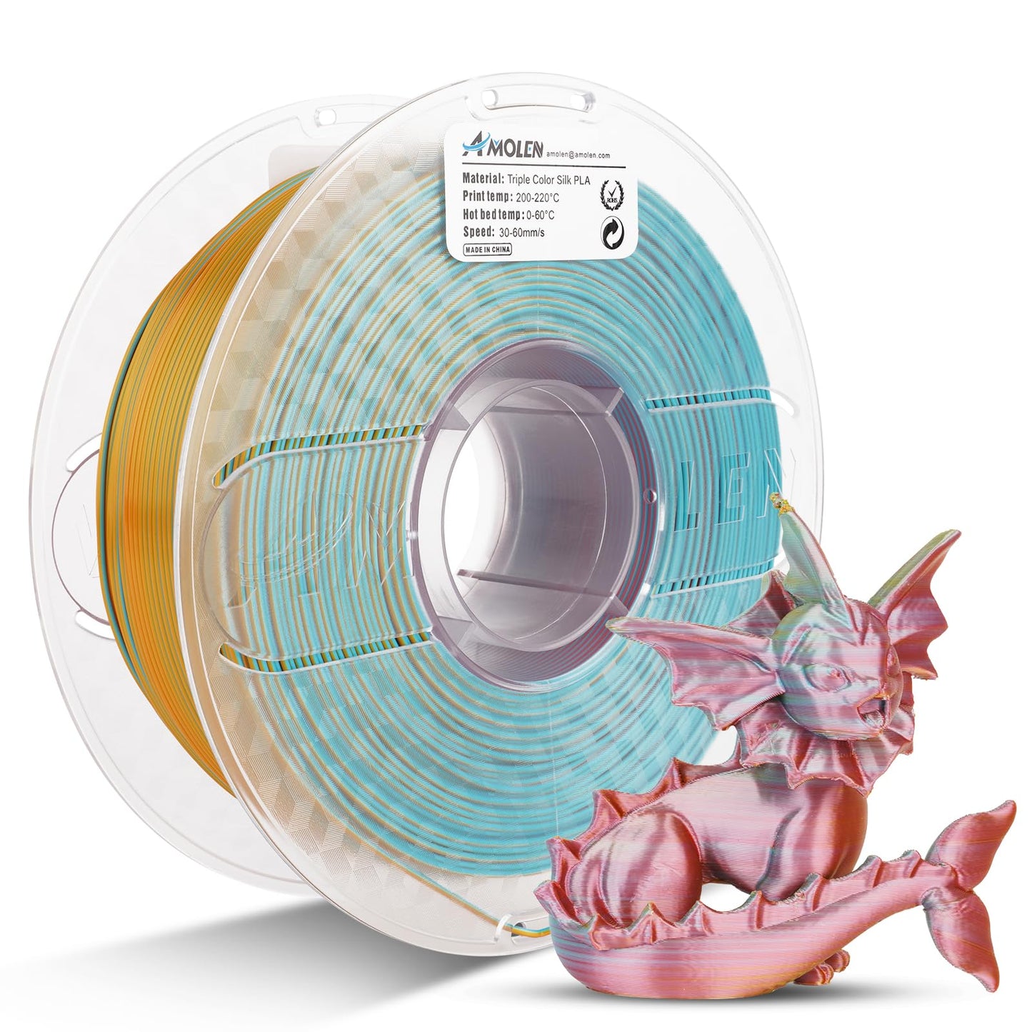 Amolen - PLA Silk Triple Color 1.75mm, 1KG/2.2LB