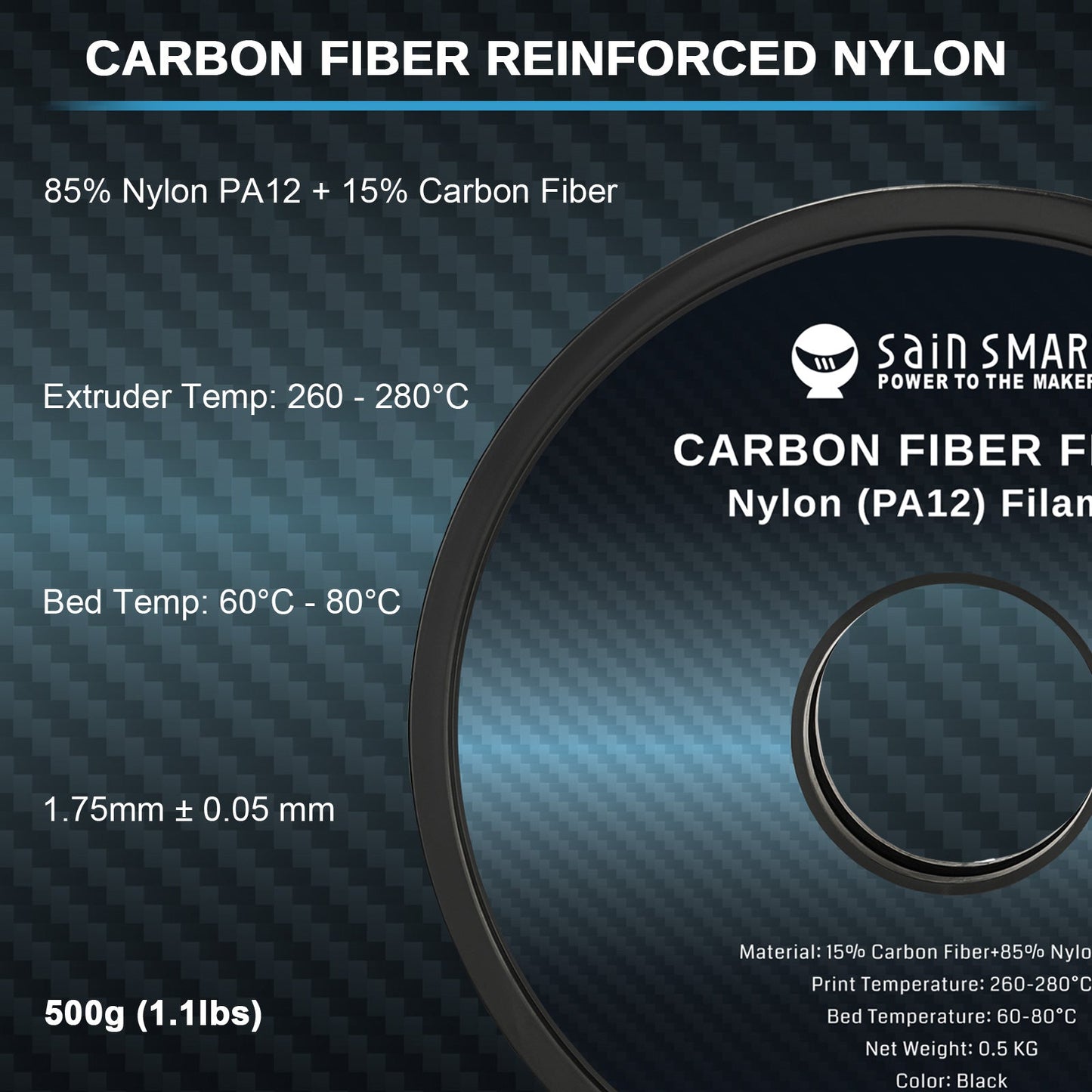 SanSmart - PA12 Carbon Fiber Filament 1.75mm High Strength