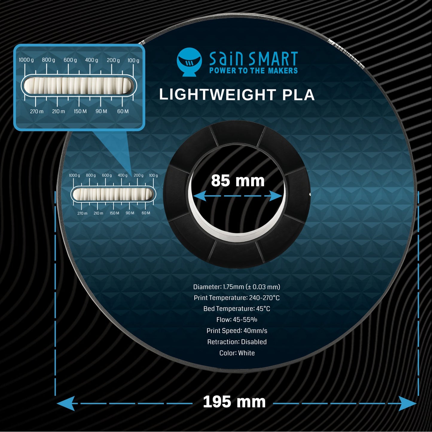 SainSmart - LightWeight PLA Filament - 1.75mm 1KG for RC Planes & Drones