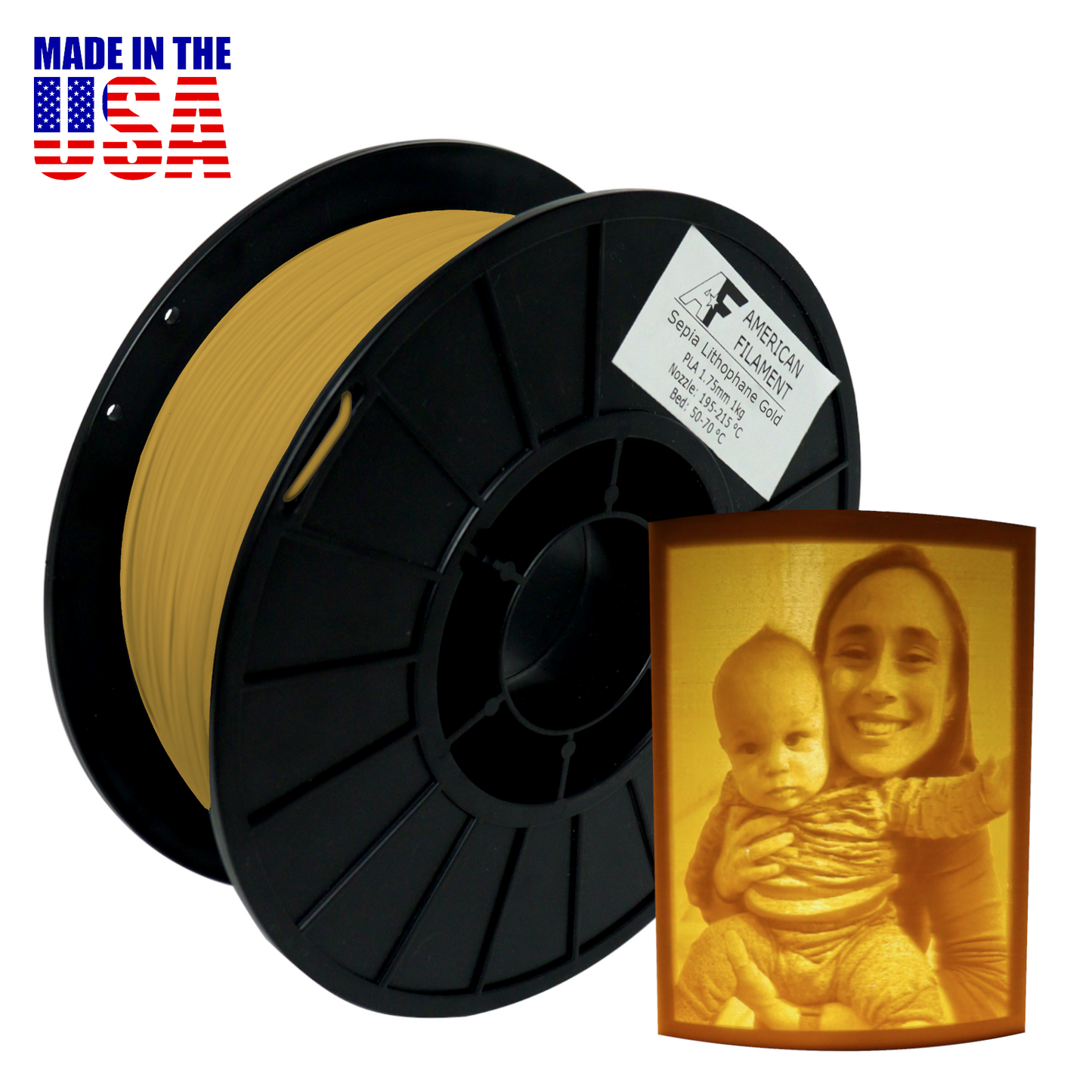 American Filament | Sepia Lithophane AF 1.75mm PLA Filament - created by Lithophane Maker!