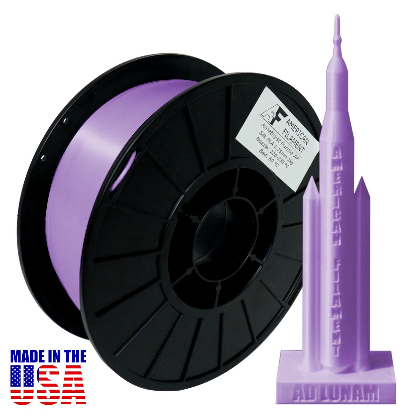 American Filament | Amethyst Purple AF Silk PLA 3D Printer Filament, 1.75 mm Diameter, 1 kg Spool