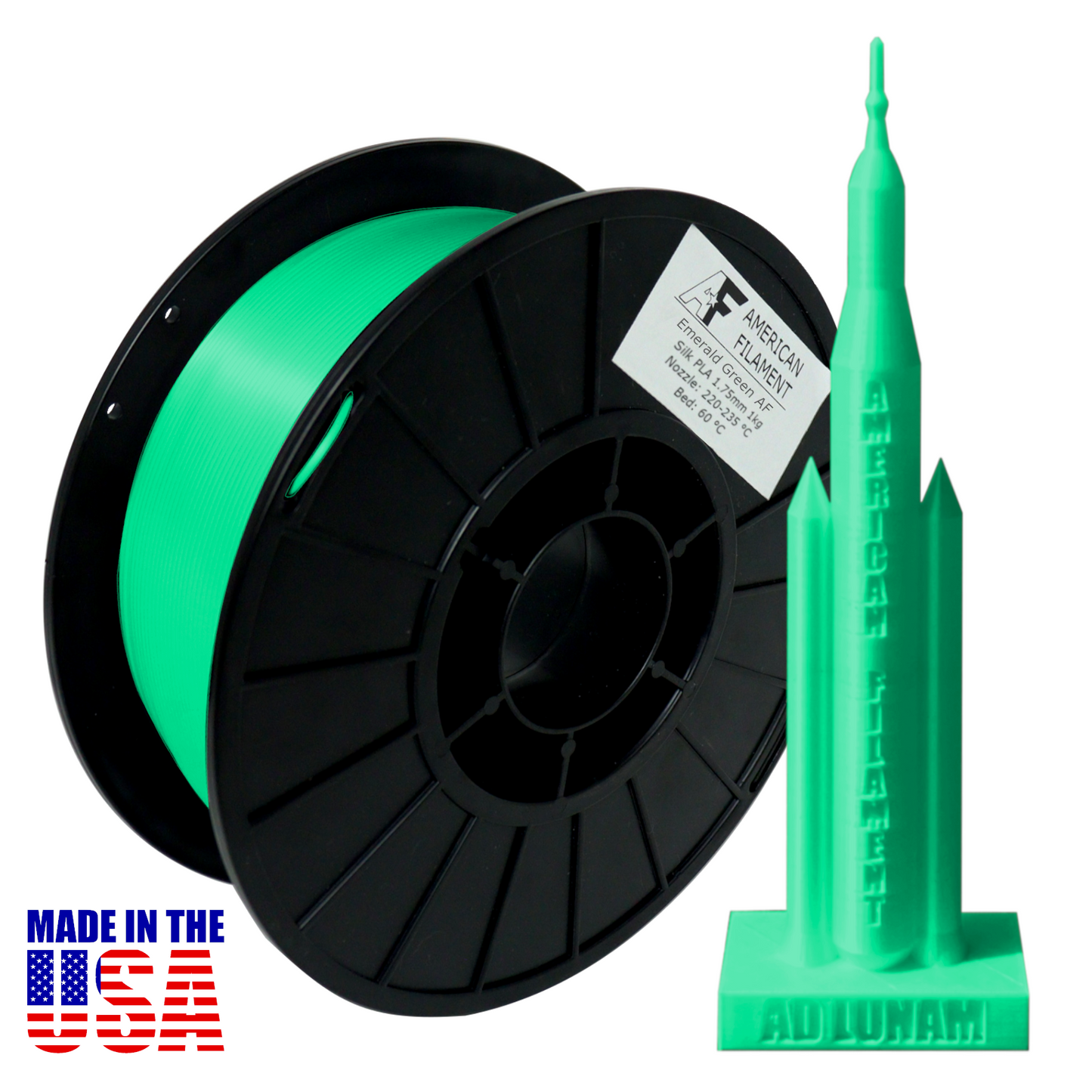 American Filament - Emerald Green AF Silk PLA Filament (1.75mm, 1kg)