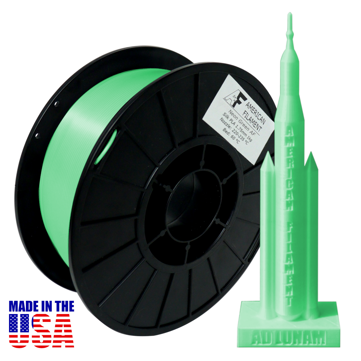 American Filament - Neon Green AF Silk PLA Filament (1.75mm, 1kg)