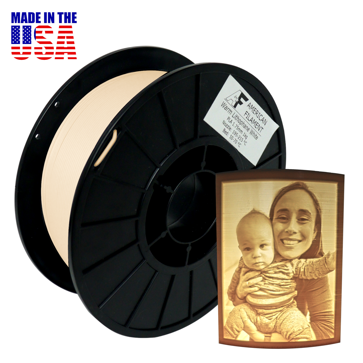 American Filament | Warm Lithophane White AF 1.75mm PLA Filament - created by Lithophane Maker!