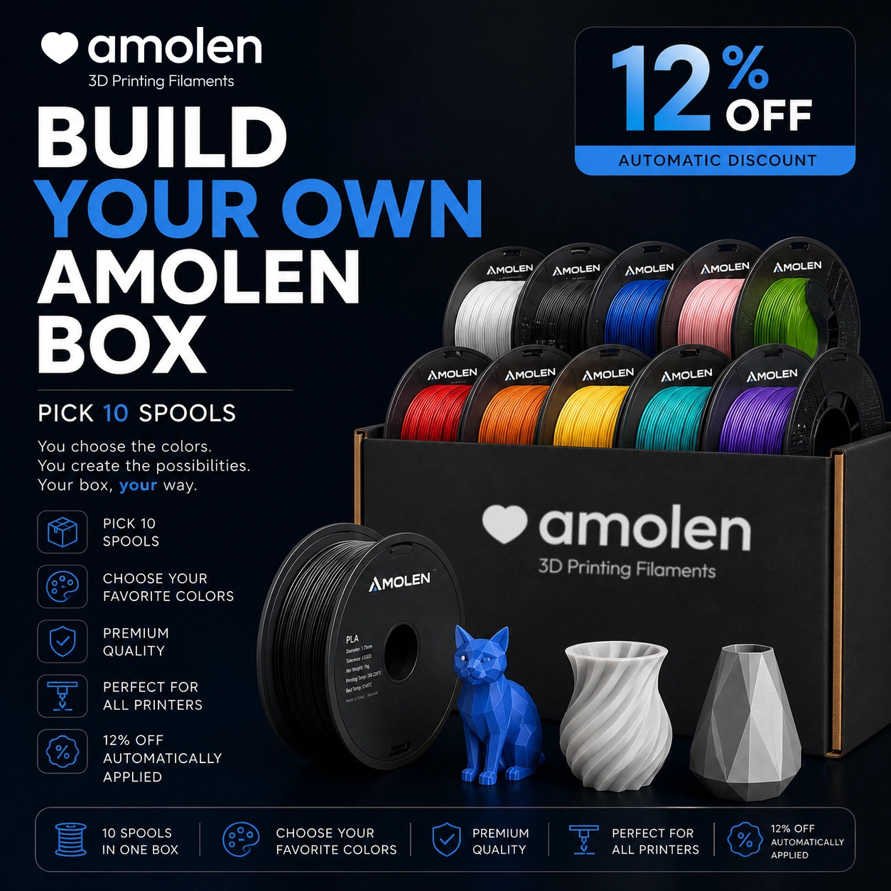 AMOLEN - Build Your Own Filament Box (Pick Any 10 Spools & Save 12%)