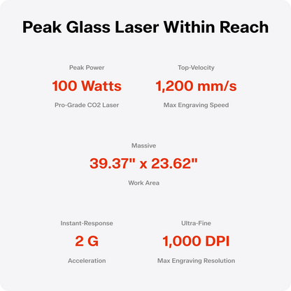 OneLaser Cobra™ 10 Workshop Essential 100W CO2 Glass Laser Engraver & Cutter