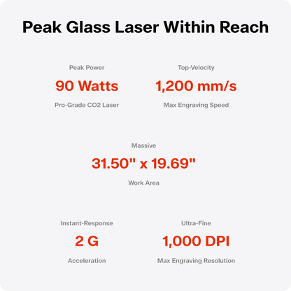 OneLaser Cobra™ 8 Workshop Essential 90W CO2 Glass Laser Engraver & Cutter